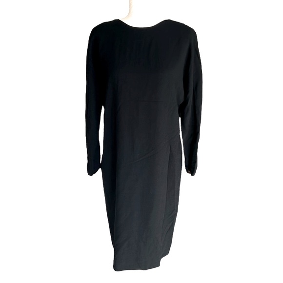 Jean Muir London Vintage 1980s Black Wool Crepe Long Sleeve Shift Dress - 12 - Picture 9 of 9